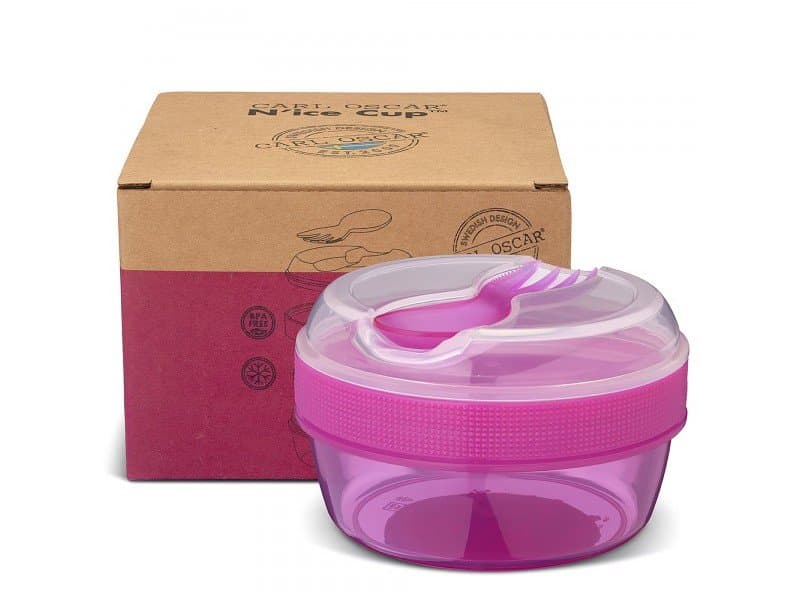 Caja para Snack doble con enfriador y cubiertos - Fucsia