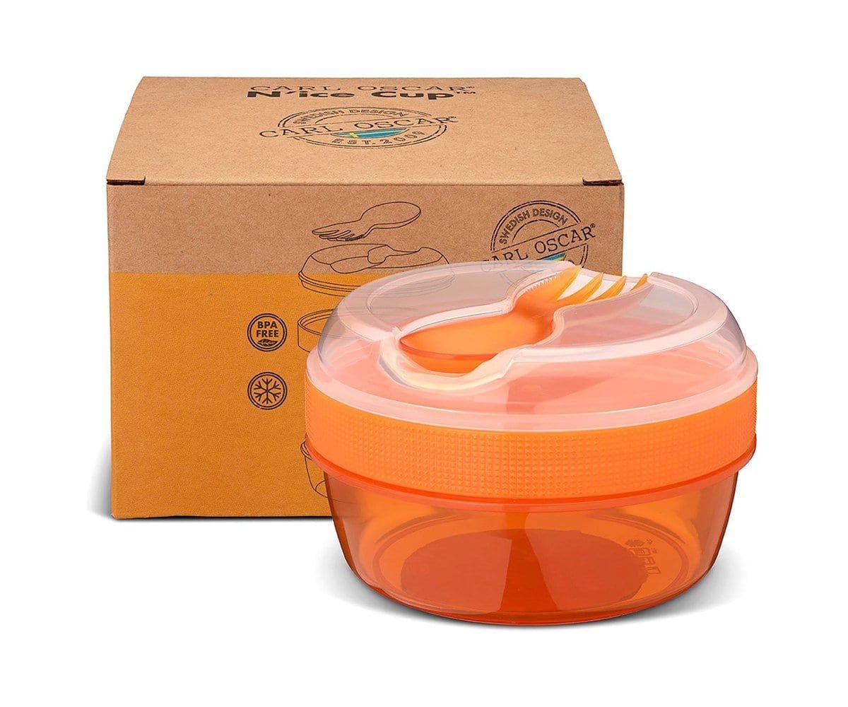 Caja para Snack doble con enfriador y cubiertos - Naranja